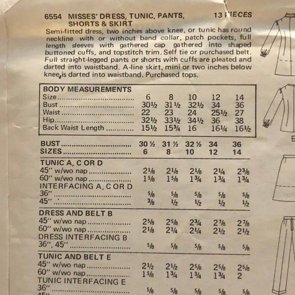 Butterick Sewing pattern 6554 Dress top skirt shorts pant pattern - Picture 5 of 7